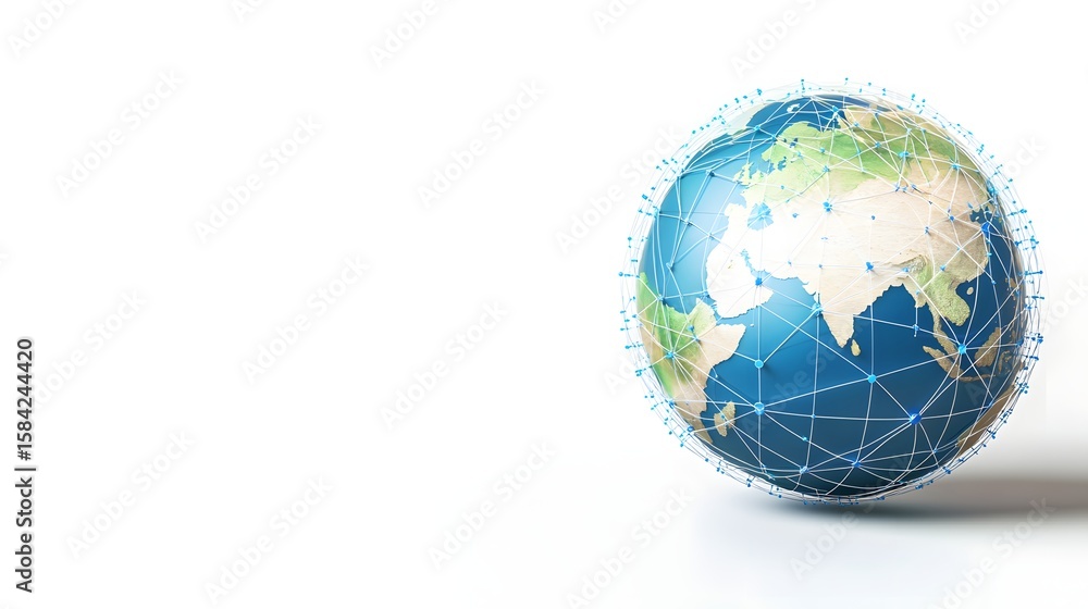 Poster global network sphere with interconnected points.