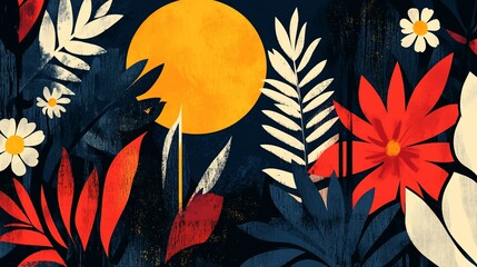 Vibrant Floral Arrangement with Bold Colors and a Celestial Orb