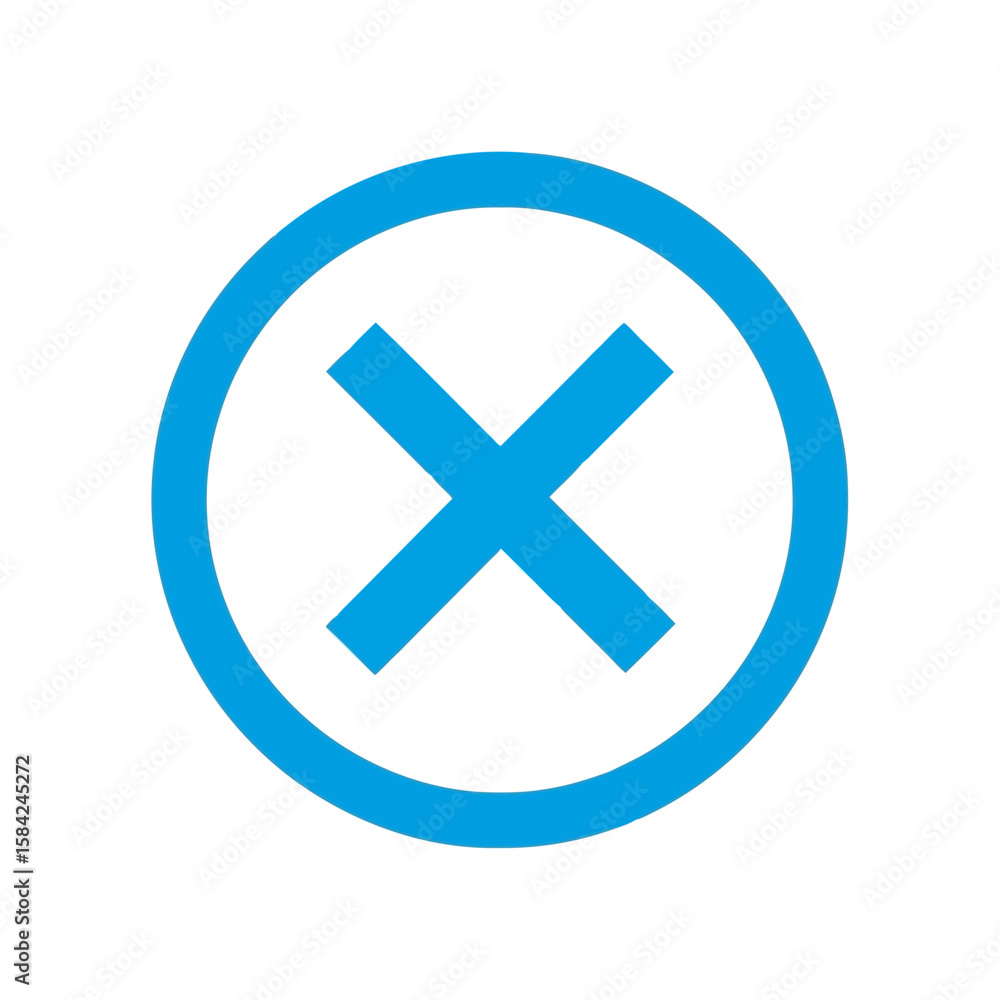 Poster a blue cross mark inside a circle indicates cancellation and error isolated on white background
