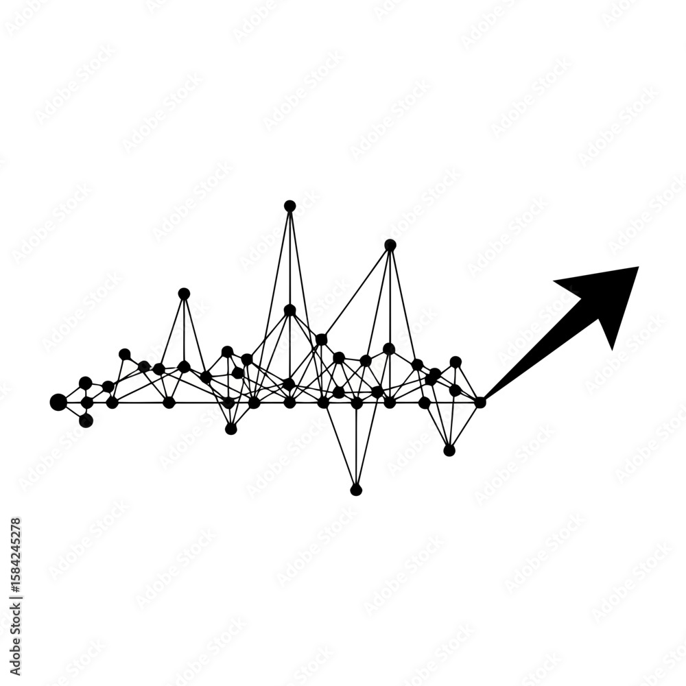 Poster a black graph with an arrow pointing upwards illustrates growth and progress isolated on white backg