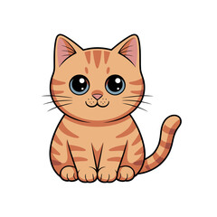 Fototapeta premium Cute cartoon ginger tabby kitten with big blue eyes sitting isolated on white background