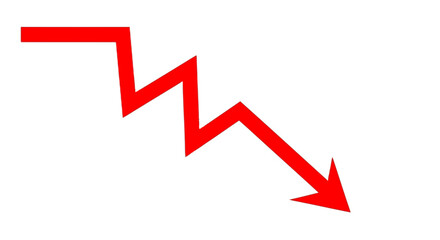 A red arrow zigzags downward, indicating decline and negative direction, isolated on white background