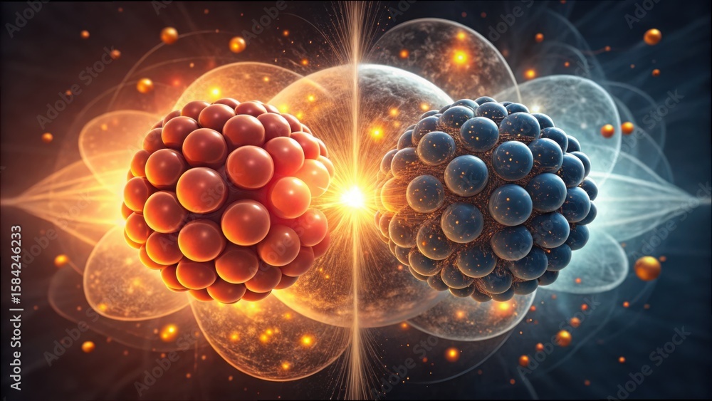 Poster atomic particles in fission comparison visual representation