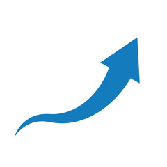 A curved blue arrow pointing upwards, symbolizing growth and success, is isolated on white background