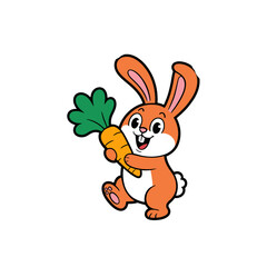 Obraz premium Cute cartoon orange bunny holding a carrot isolated on white background