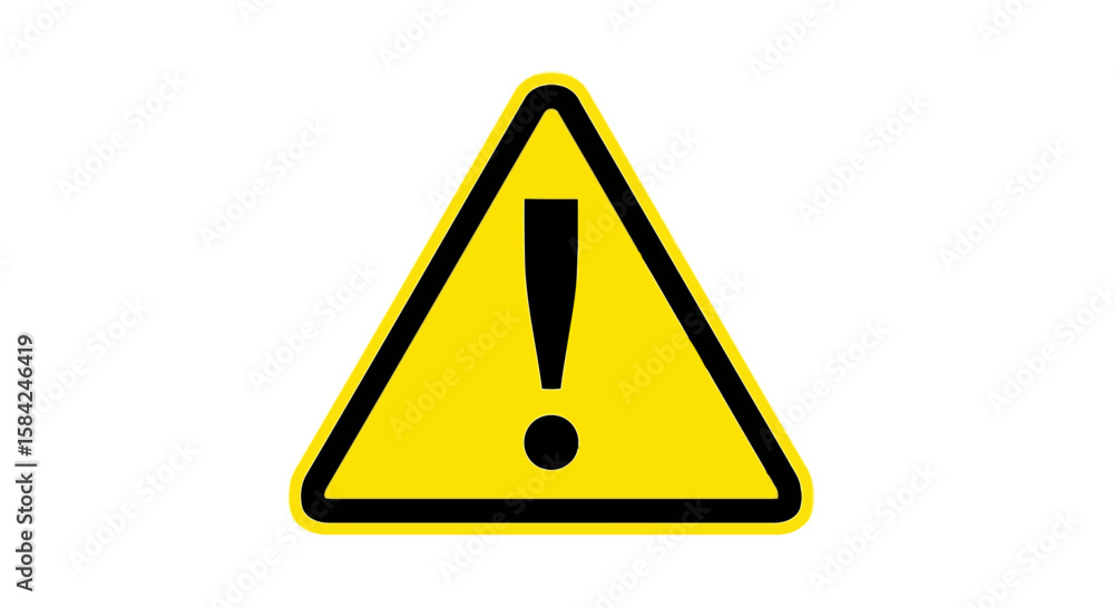 Poster a yellow triangular warning sign with a black exclamation mark isolated on white background indicate