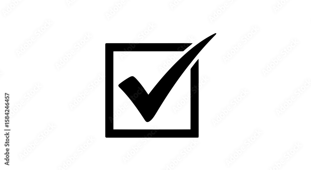 Poster a black check mark inside a square box isolated on white background signifies approval and verificat