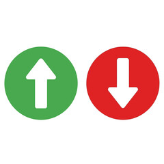 An up arrow in a green circle and a down arrow in a red circle are isolated on white background