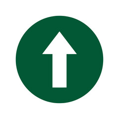 A white up arrow inside a green circle indicates the direction up, isolated on white background