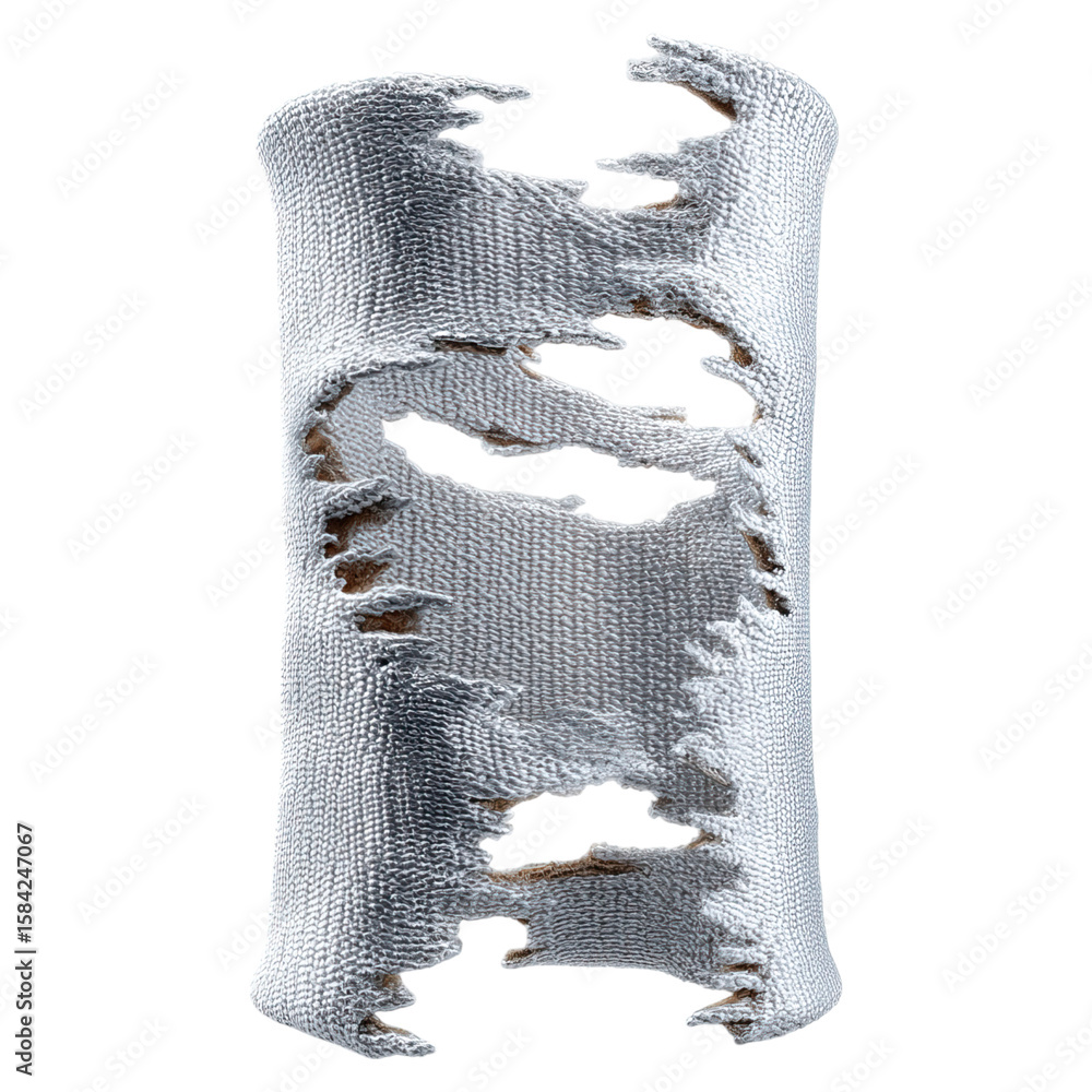 Poster torn section of knit linen concept. distressed fabric texture with ripped edges for design projects.