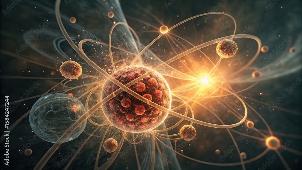 Poster glowing particles in nuclear fission with dynamic splitting effect