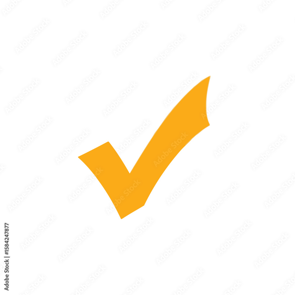 Poster an orange check mark icon symbolizing approval and validation, isolated on white background