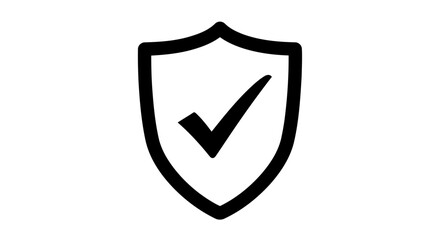 A black shield icon with a check mark inside, symbolizing security and approval, isolated on white background