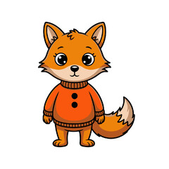 Obraz premium Cute cartoon fox wearing an orange sweater isolated on white background