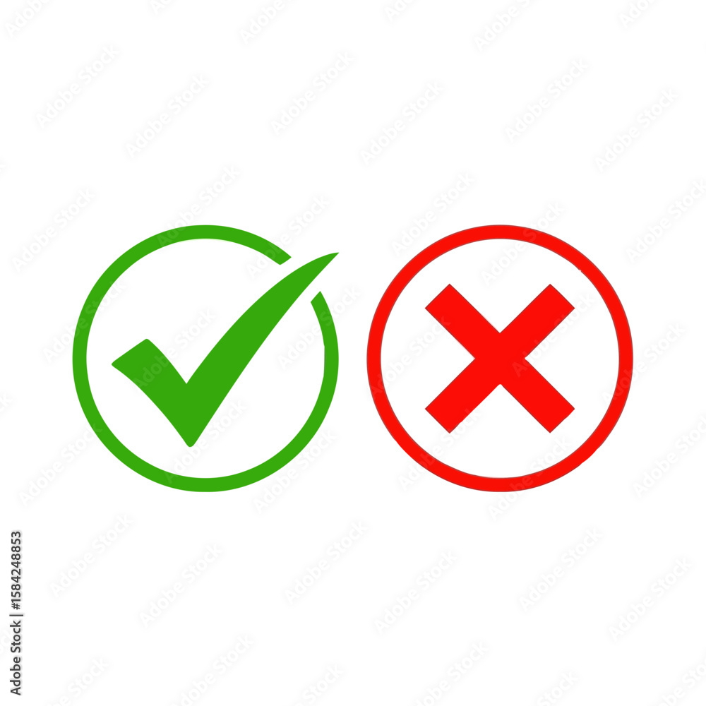 Poster a green check mark and a red cross mark are displayed in circles, isolated on white background, repr