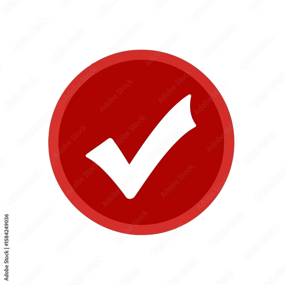 Aufkleber a white check mark inside a red circle signifies approval and validation, isolated on white backgrou