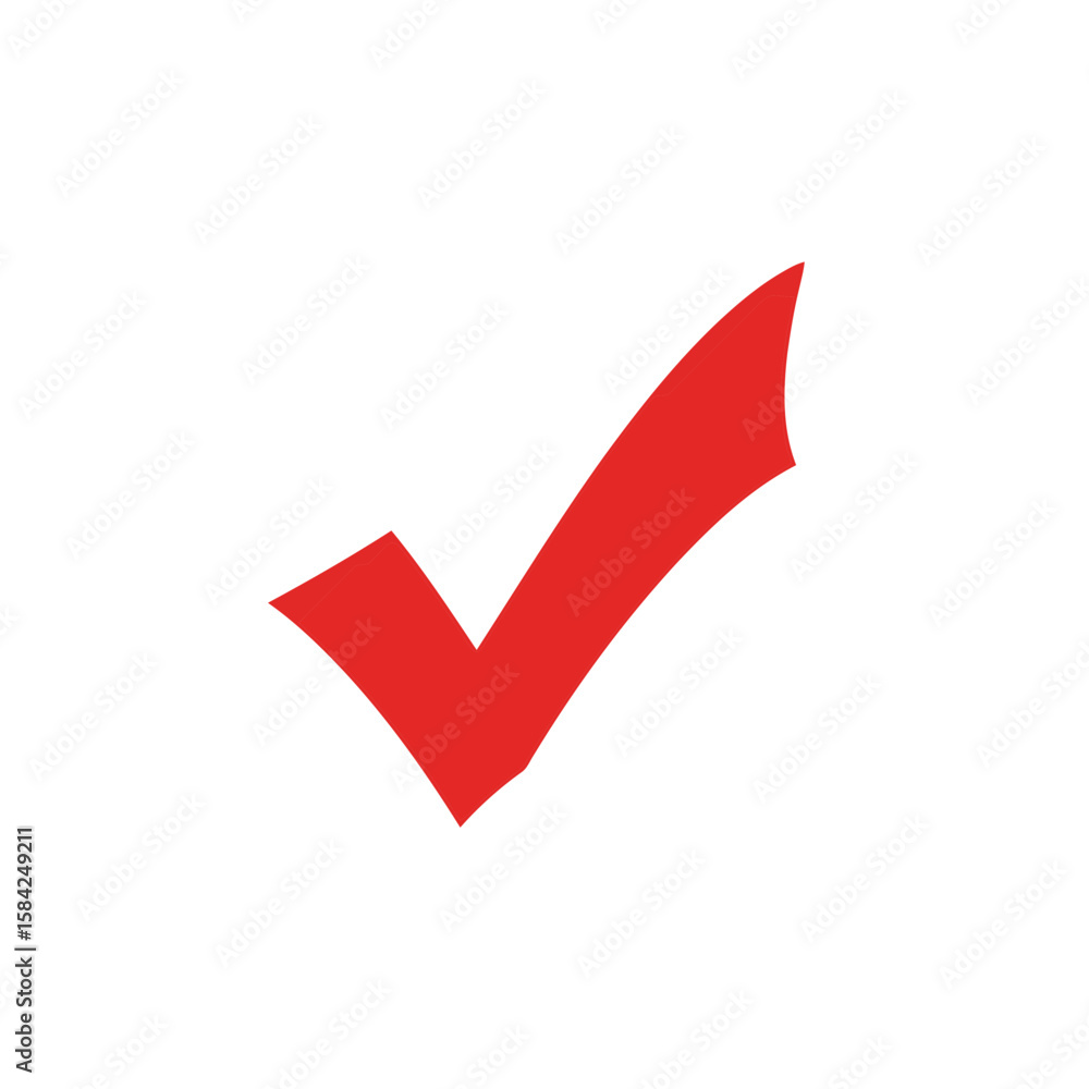 Poster a red check mark signifies correctness and validation, isolated on white background