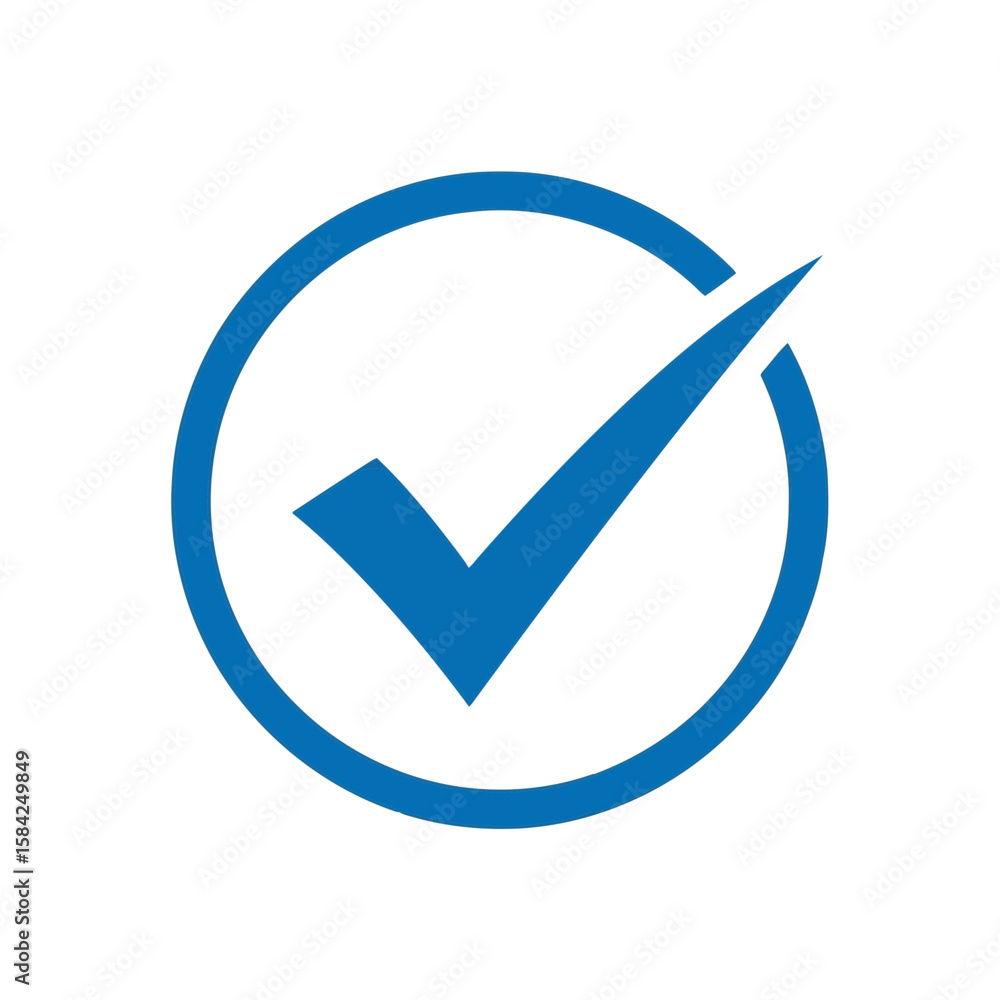 Poster a blue check mark inside a blue circle isolated on white background signifies approval and validatio