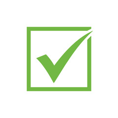 A green check mark inside a green square indicates approval and validation, isolated on white background, symbolizing success and confirmation