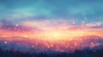 Fototapeta premium Blurry sunset over misty forest