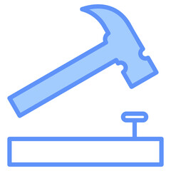 Hammer Nail Outline Blue Color Icon