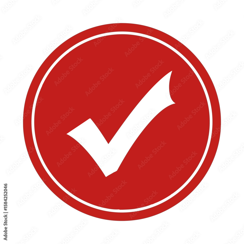 Poster a white check mark is displayed inside a red circle, indicating approval and validation isolated on 