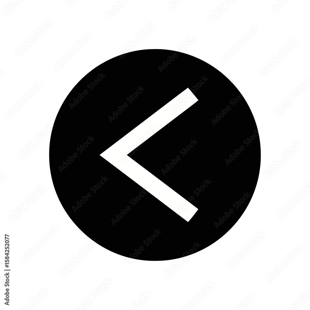 Poster a white left arrow is centered in a black circle, indicating a direction or navigation isolated on w