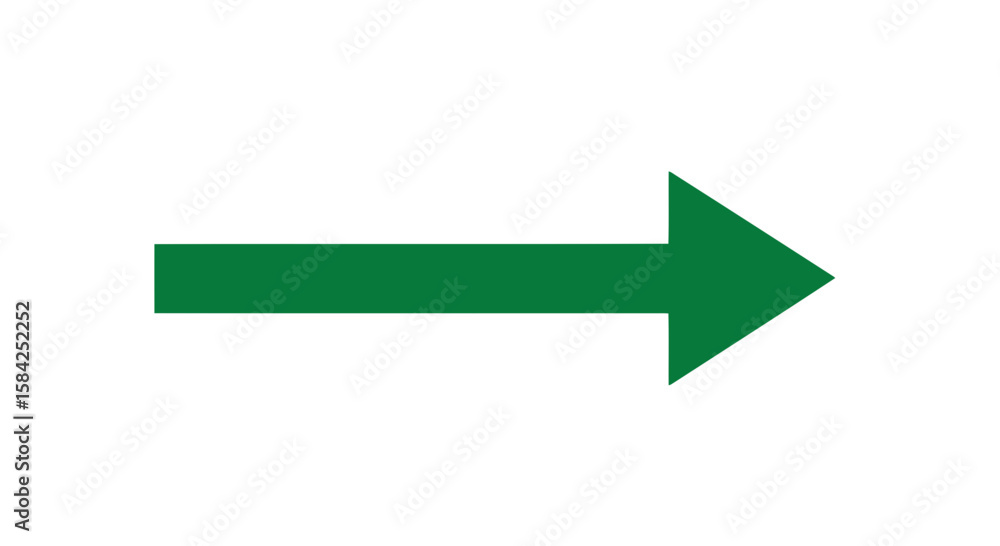 Poster a green arrow points directly to the right, indicating direction and the way forward, isolated on wh