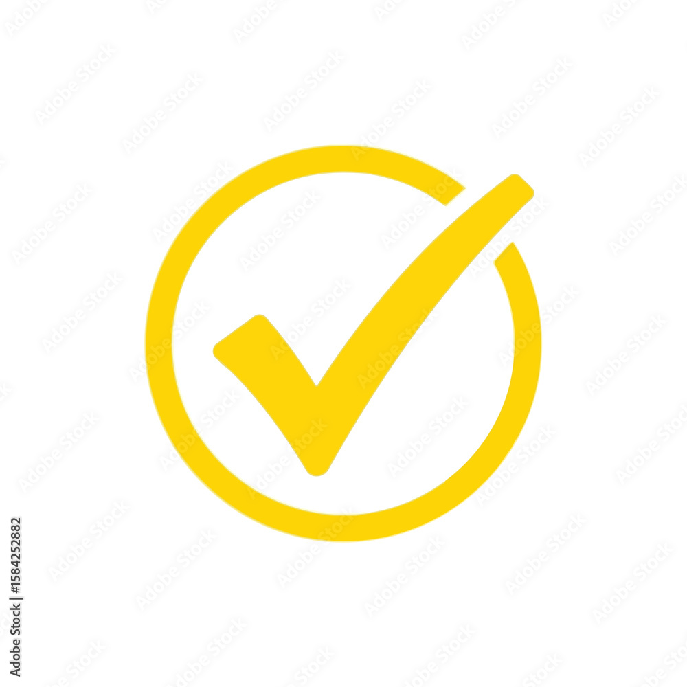 Aufkleber a yellow check mark inside a circle signifies approval and validation, isolated on white background