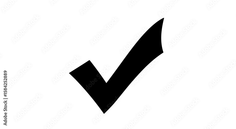 Poster a black check mark signifies approval and validation, isolated on white background