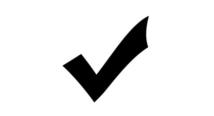 A black check mark signifies approval and validation, isolated on white background