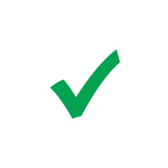 A green check mark signifies approval and completion, isolated on white background