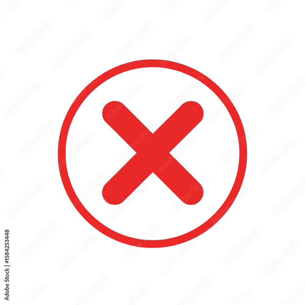 Poster a red cross symbol inside a red circle isolated on white background, representing cancellation, dele