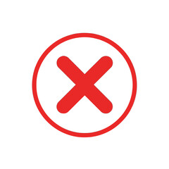 A red cross symbol inside a red circle isolated on white background, representing cancellation, deletion, or error