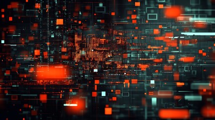 Abstract digital city illustration with vibrant data network connections