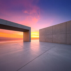 Pink and Orange Sunset over Geometric Concrete Building