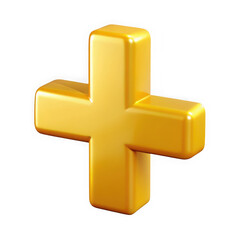 3d golden plus sign isolated on transparent background