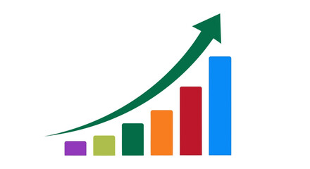A bar graph with an upwardpointing arrow, isolated on white background, symbolizing business growth and success