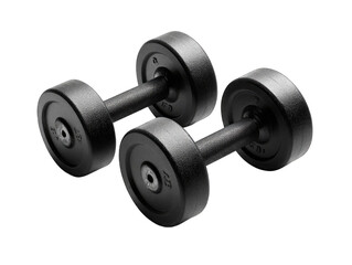 Pair of black vinyl coated dumbbells isolated on black background