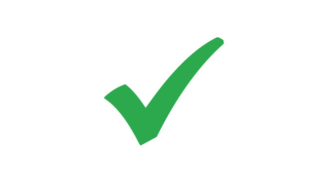 A green check mark isolated on white background signifies approval and successful completion