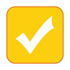 A yellow square with rounded corners containing a white check mark, isolated on white background, representing approval