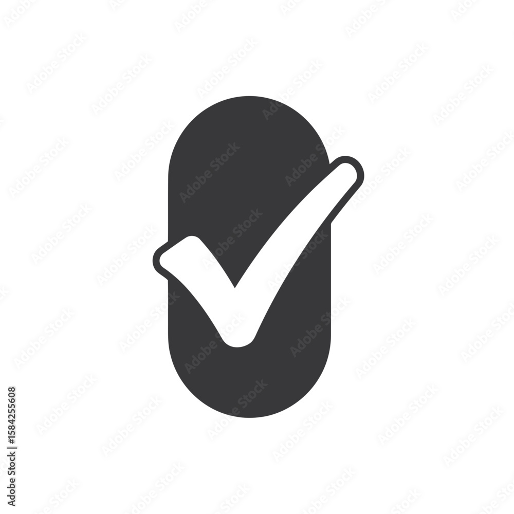 Poster a white check mark on a dark toggle switch signifies a selected option, isolated on white background