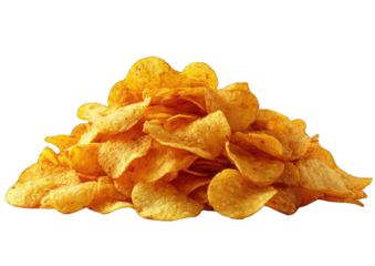 A large pile of thin, crispy, yellow chips, possibly seasoned, sits against a black background.  The chips are unevenly stacked, showing variations in shape and size