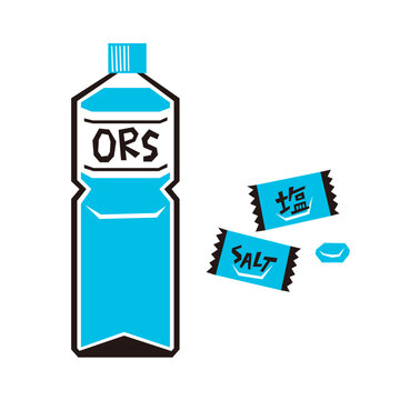 Salt Candy & ORS Drink &ndash; Flat Illustration for Summer Hydration
塩飴・経口補水液のフラットイラスト（熱中症対策）