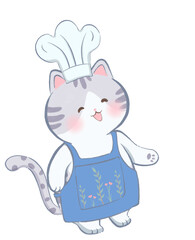 cat in a chef's uniform, cute cat, cartoon cat illustration, flat decorative cat drawing clipart