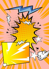 Modern creative pop art vibrant comic book style background. Cartoon effects explosion design.
