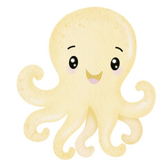 Watercolor Cute octopus. Under the sea.