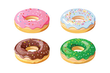 Photorealistic Donuts Vector Set. Realistic Glazed and Frosted Doughnuts with Gradient Mesh Shading