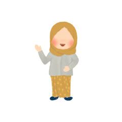 Cartoon Style Muslim Woman Wearing Hijab and Modest Outfit – Islamic Character Illustration