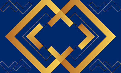 Fototapeta premium Elegant abstract background with dark blue background and gold layered geometric shapes forming diamond and arrow pattern. Luxurious and modern design ideal for business, invitations, presentations 